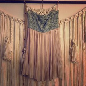 Mint and beige tube mini dress